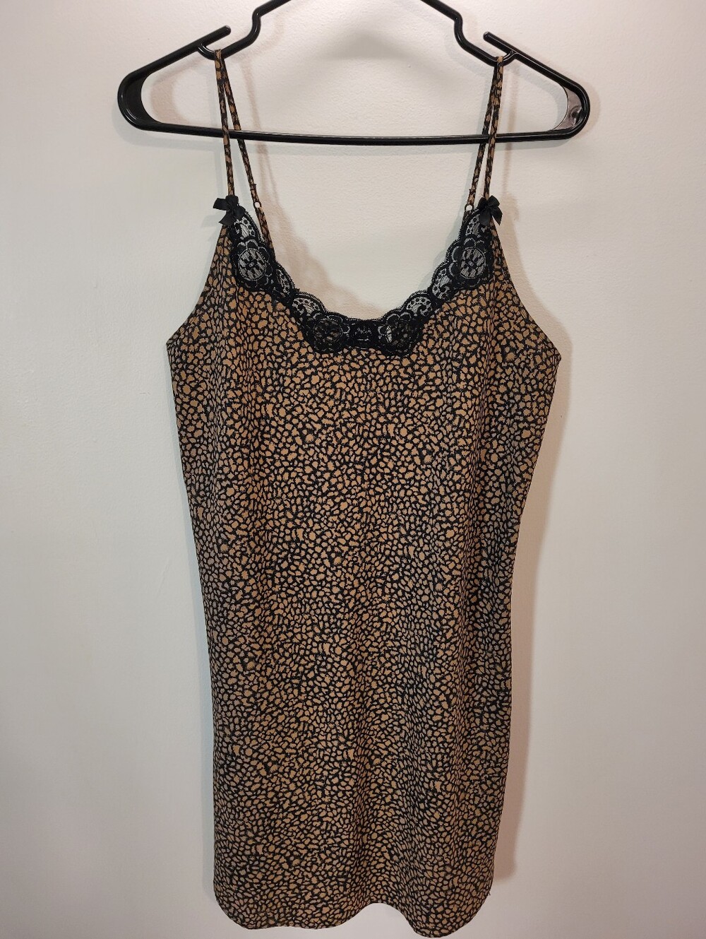 Vintage French Maid Leopard Print Lace Trim Slip Mini Dress - Size S